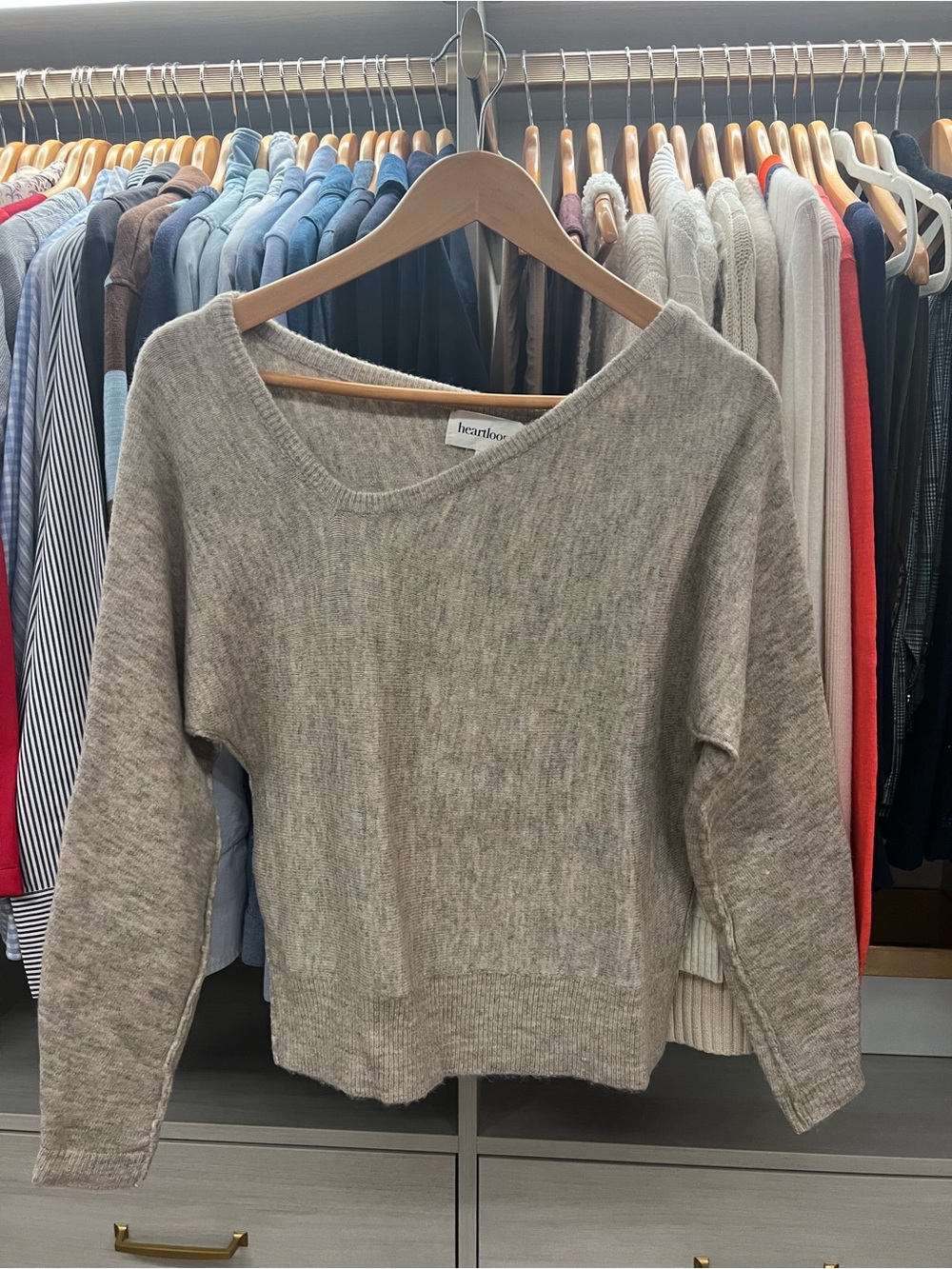heartloom Women's Taupe Asymmetrical Crewneck Sweater